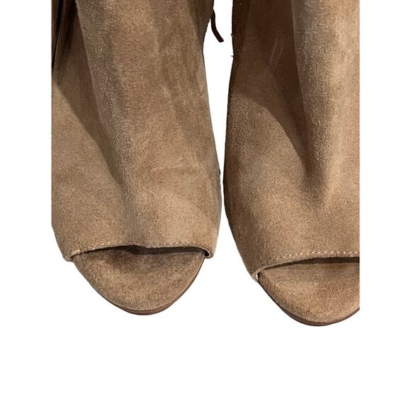 BCBG Tan Suede Open Toe Fringe Western Platform Booties Women Size 7M Cowboy - Picture 3 of 6